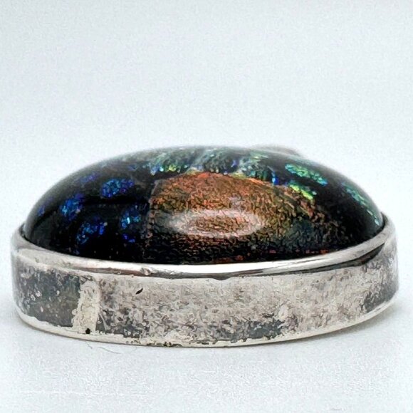 925 Sterling Silver Dichroic Glass Slide Pendant Mexican Vintage Jewelry - Picture 8 of 8